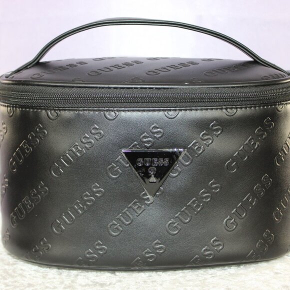 GUESS Black Embossed Faux Leather Vanity Case / Cosmetic Bag - Picture 1 of 5
